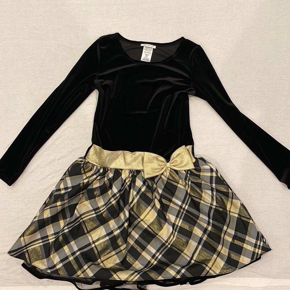 Bonnie Jean size 16 black, gold, and gray dress